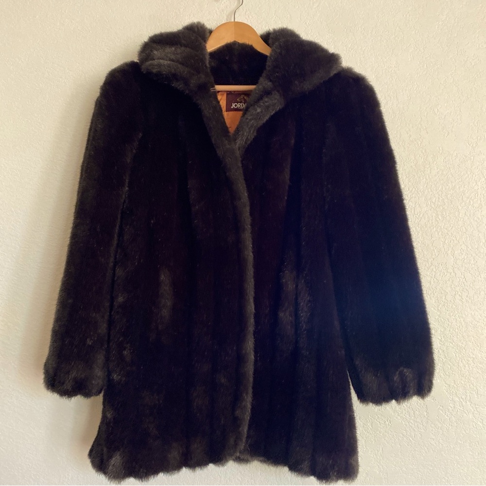 Vintage JORDACHE Brown Faux Fur Coat Fully Lined SZ 9/10 Large